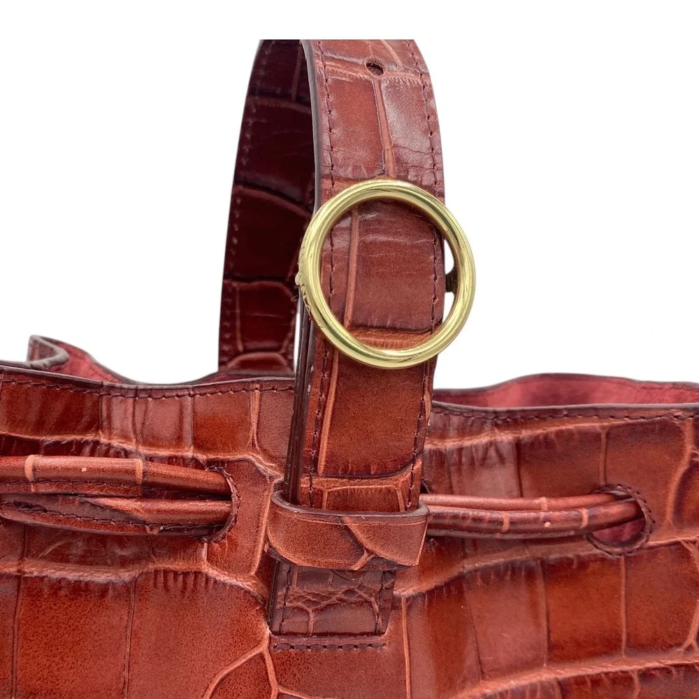 Cuyana Mini Bucket Bag Red Croc Embossed Leather Gold Hardware SAMPLE